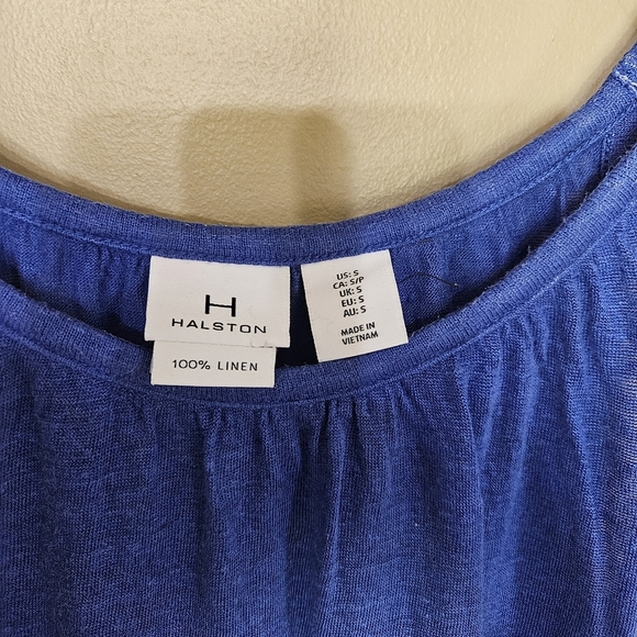 Halston 100% Linen Blue Tank Top Size Small Lightweight Summer Blouse - Picture 3 of 5